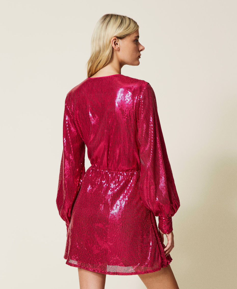 Full sequin wrap-around dress "Bright Rose” Pink Woman 222AP2710-04