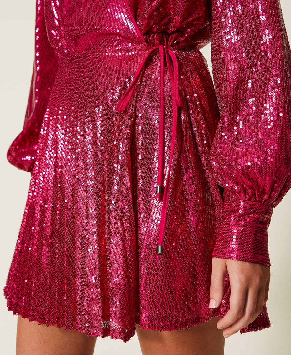 Full sequin wrap-around dress "Bright Rose” Pink Woman 222AP2710-05