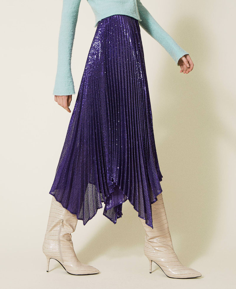 Full sequin long skirt "Indigo" Purple Woman 222AP2712-04