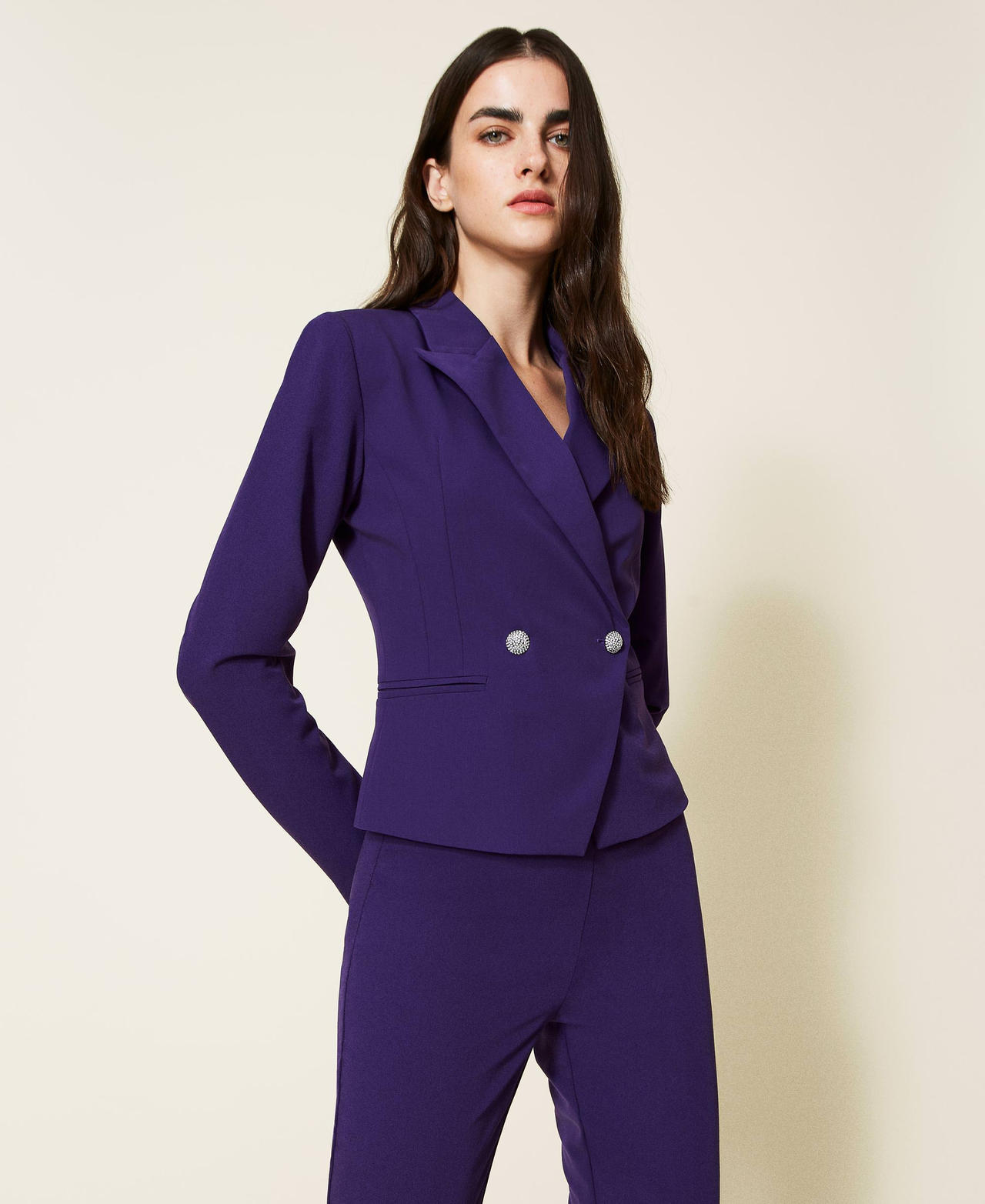 Chaqueta blazer de doble botonadura de franela Mujer Morado TWINSET Milano