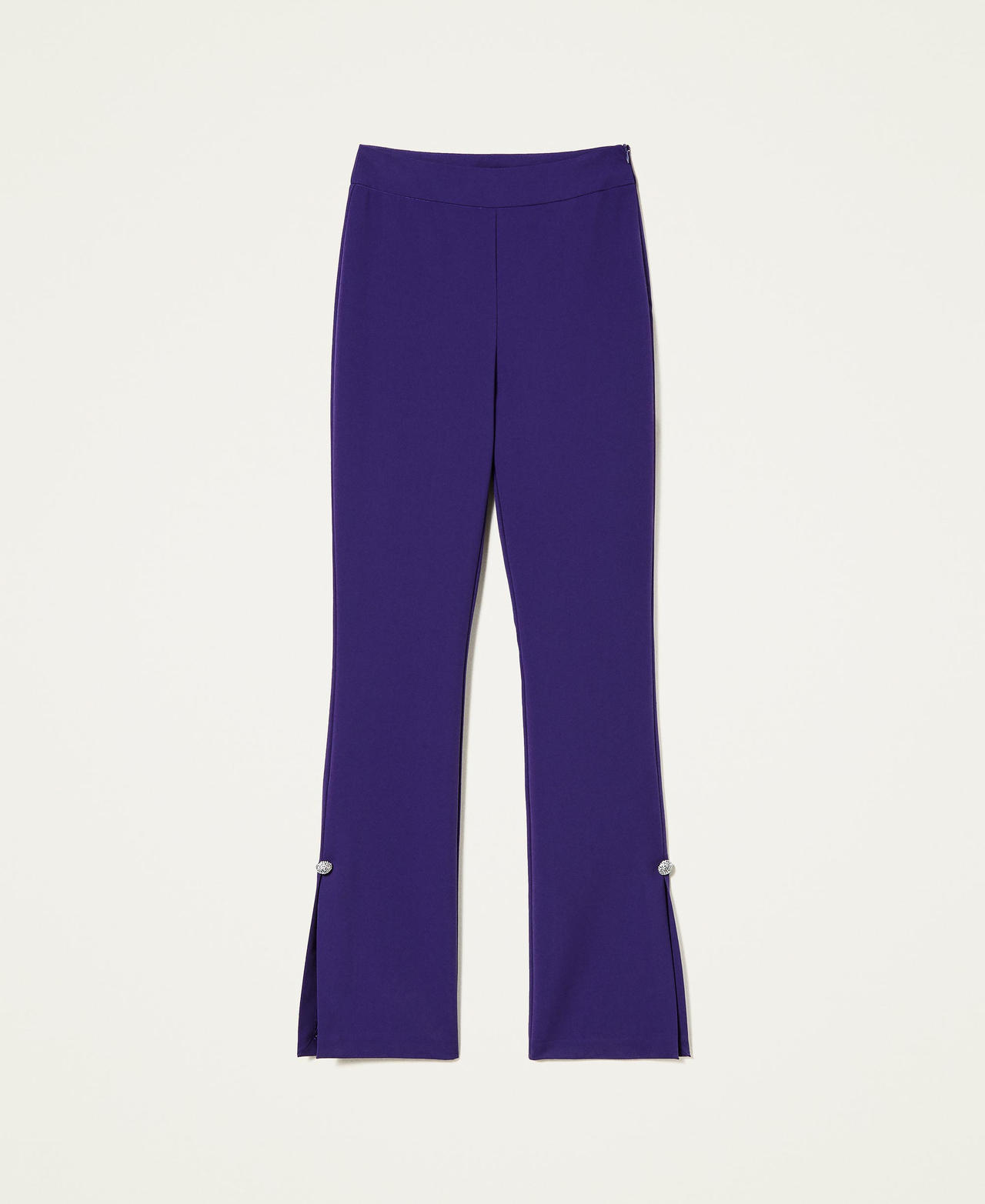 Flared flannel trousers with jewel buttons