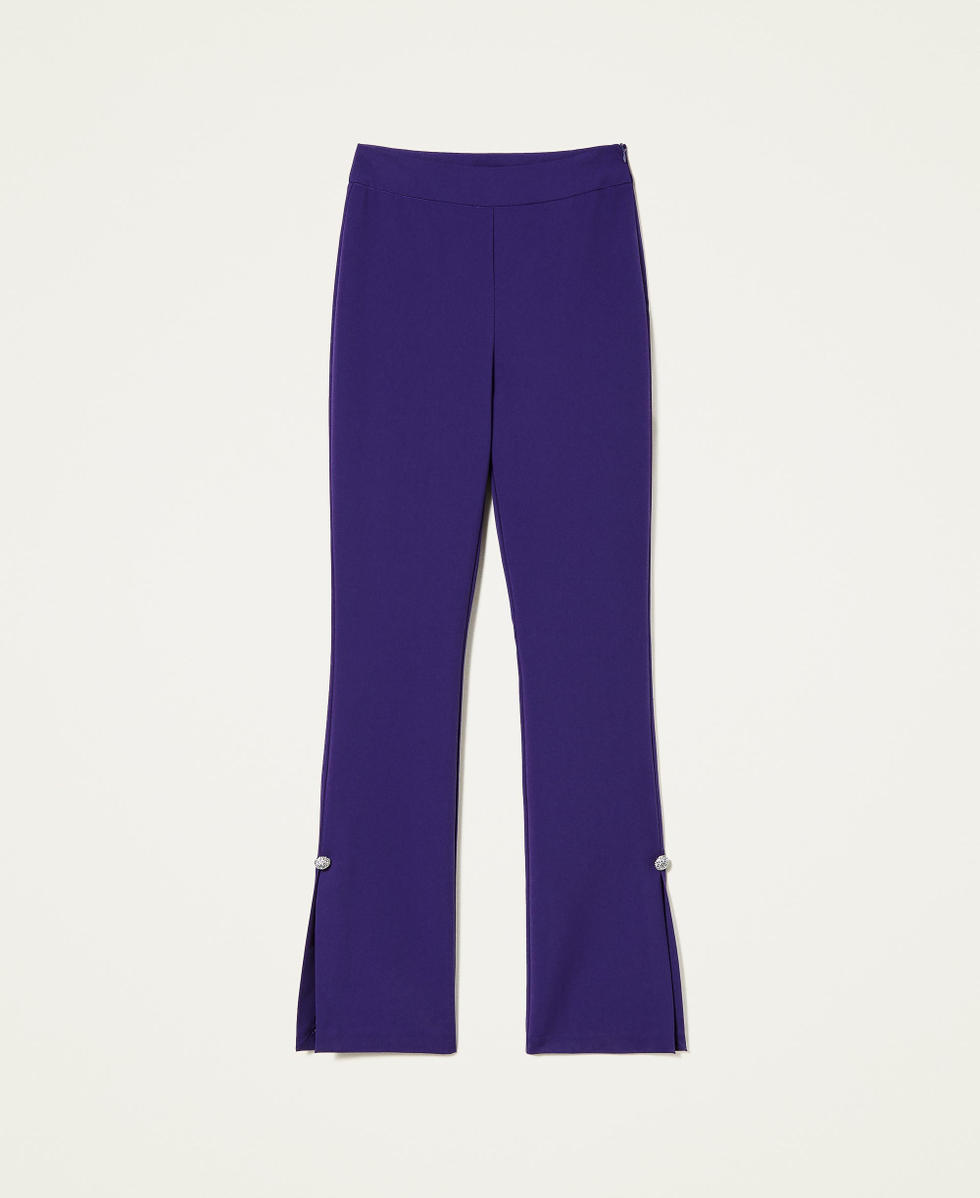 Pantaloni flare in flanella con bottoni gioiello