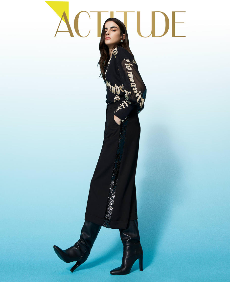 Pantalon cropped en flanelle avec sequins
