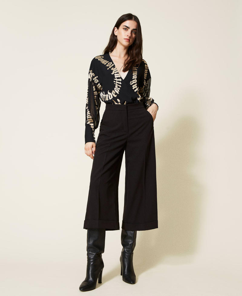 Cropped flannel trousers with sequins Black Woman 222AP2763-02