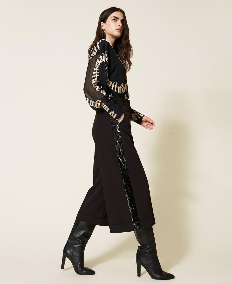 Pantalon cropped en flanelle avec sequins
