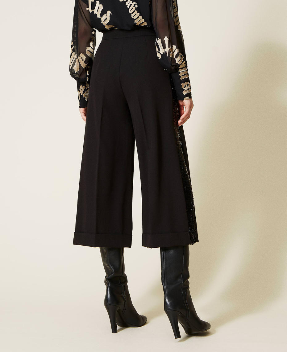 Cropped flannel trousers with sequins Black Woman 222AP2763-04