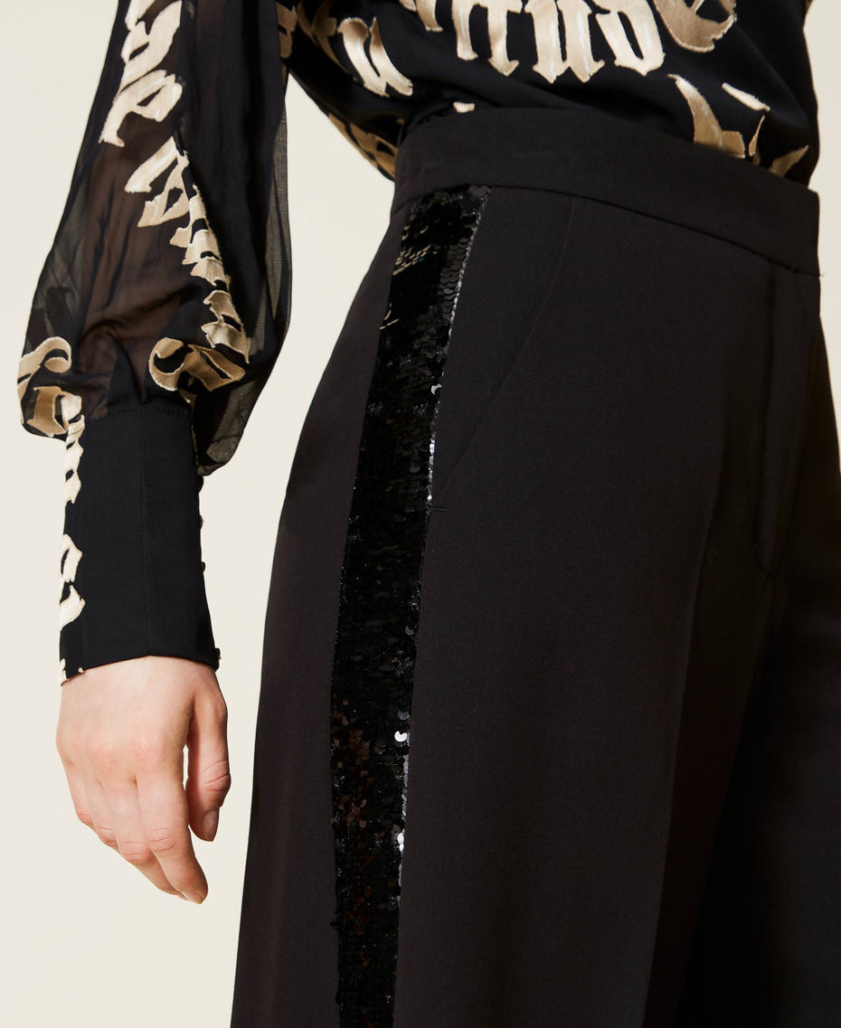 Pantalon cropped en flanelle avec sequins Noir Femme 222AP2763-05