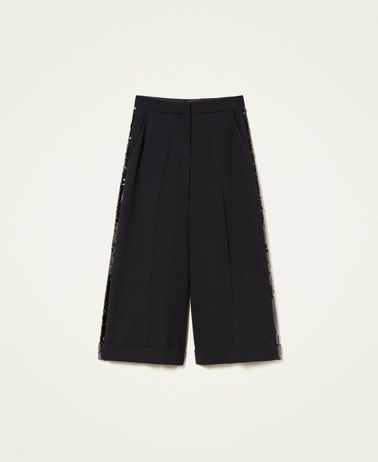 Pantalon cropped en flanelle avec sequins