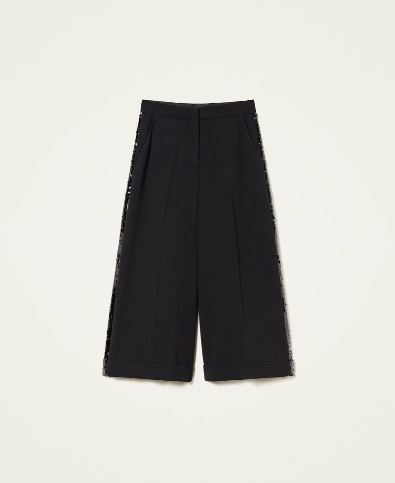 Pantalon cropped en flanelle avec sequins
