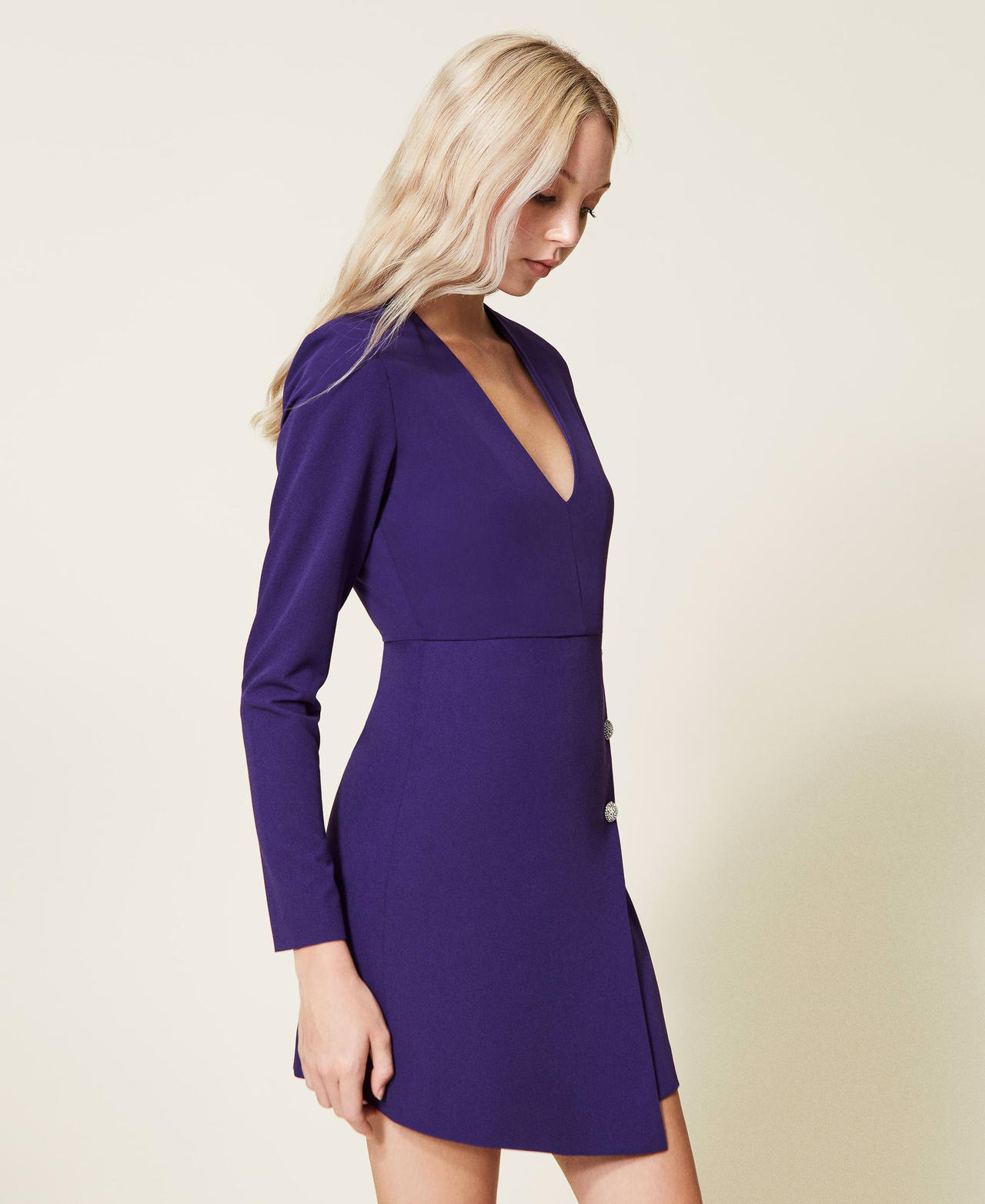 Короткое платье из фланели с пуговицами-украшением Фиолетовый "Индиго" женщина 222AP2764-02