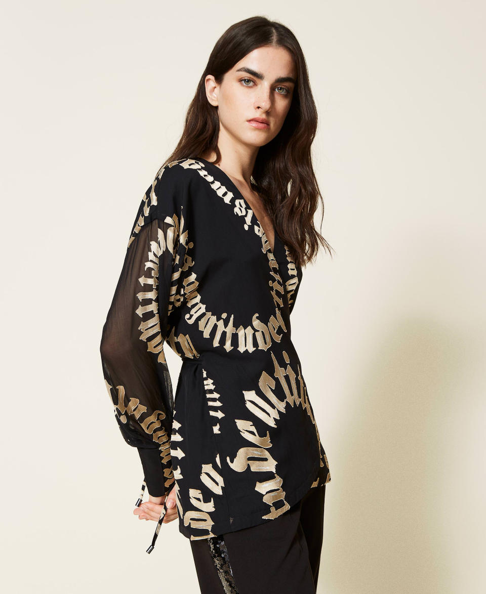 Camicia a kimono con stampa d&eacute;vor&eacute;