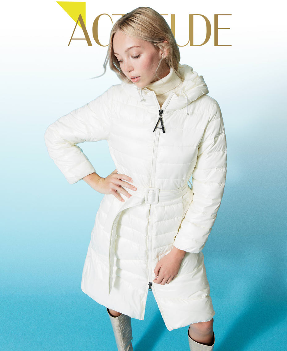 Lange Steppjacke aus Nylon mit Logo