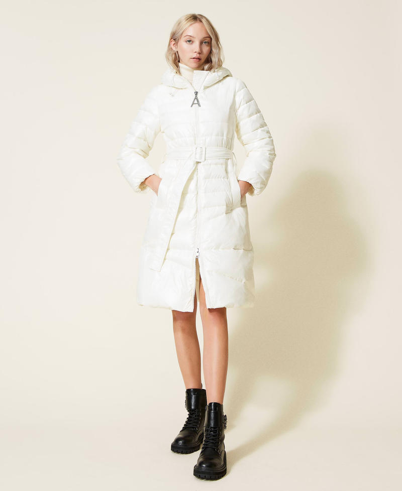 Lange Steppjacke aus Nylon mit Logo