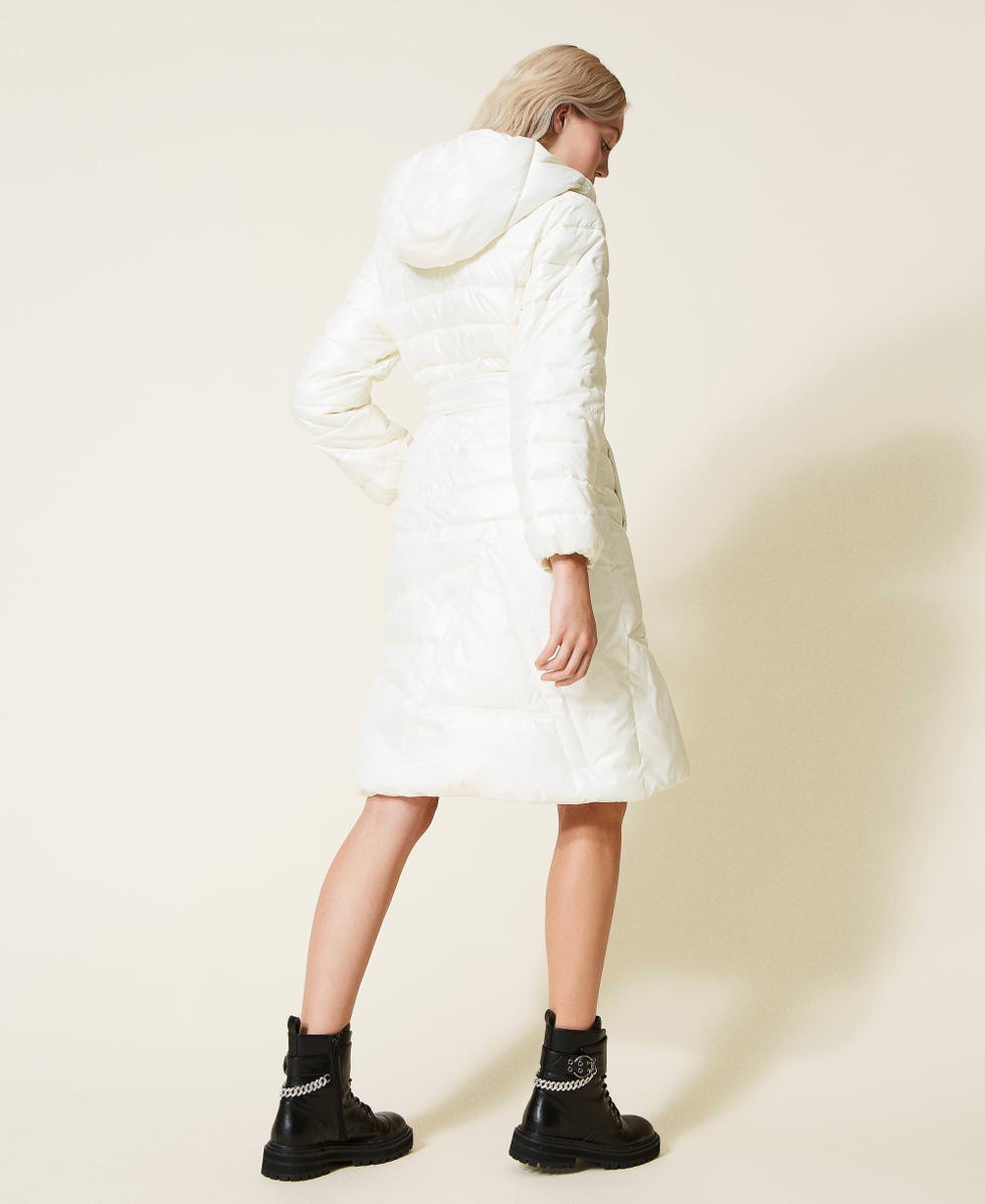 Long nylon puffer jacket with logo