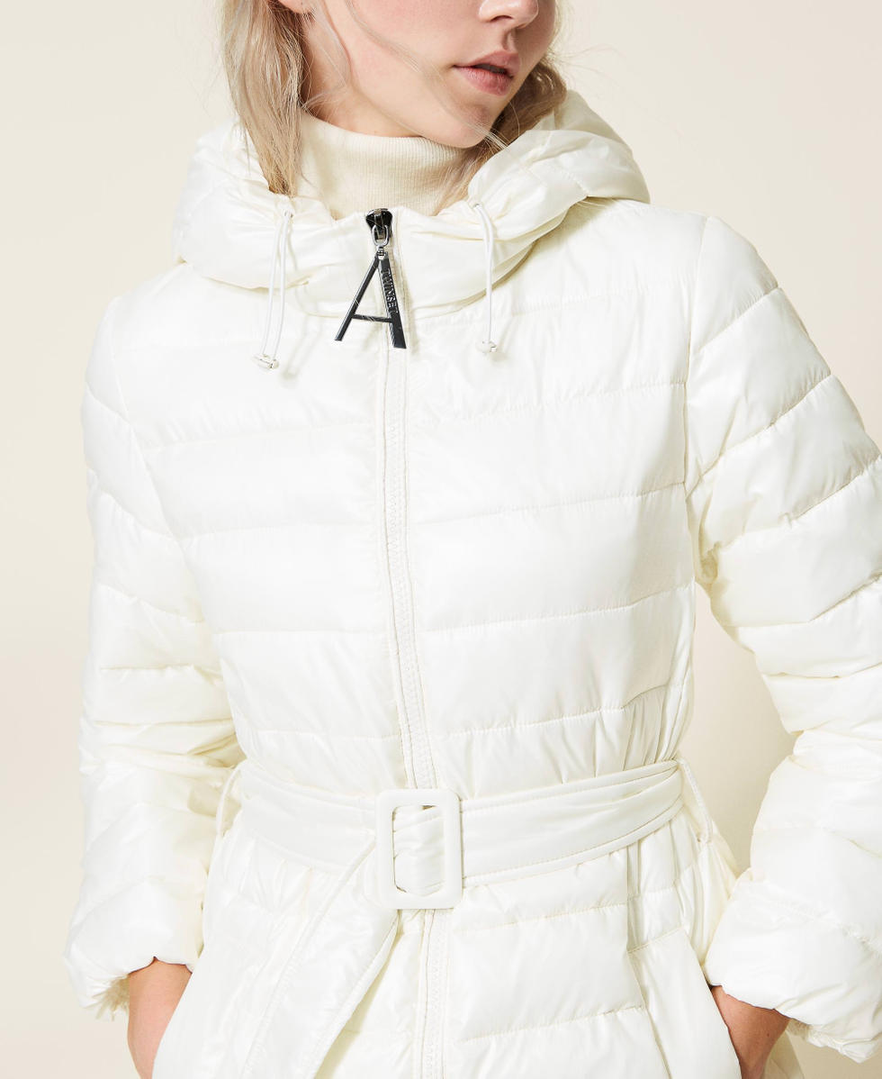 Long nylon puffer jacket with logo