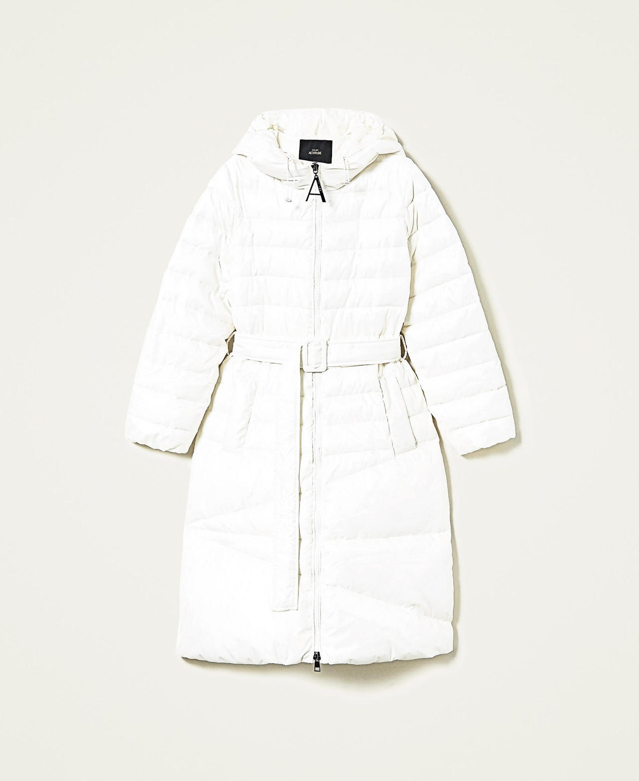 Piumino lungo in nylon con logo Donna, Beige | TWINSET Milano