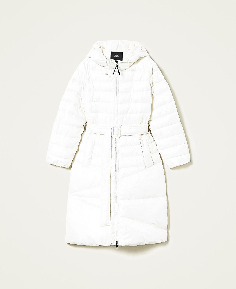 Long nylon puffer jacket with logo