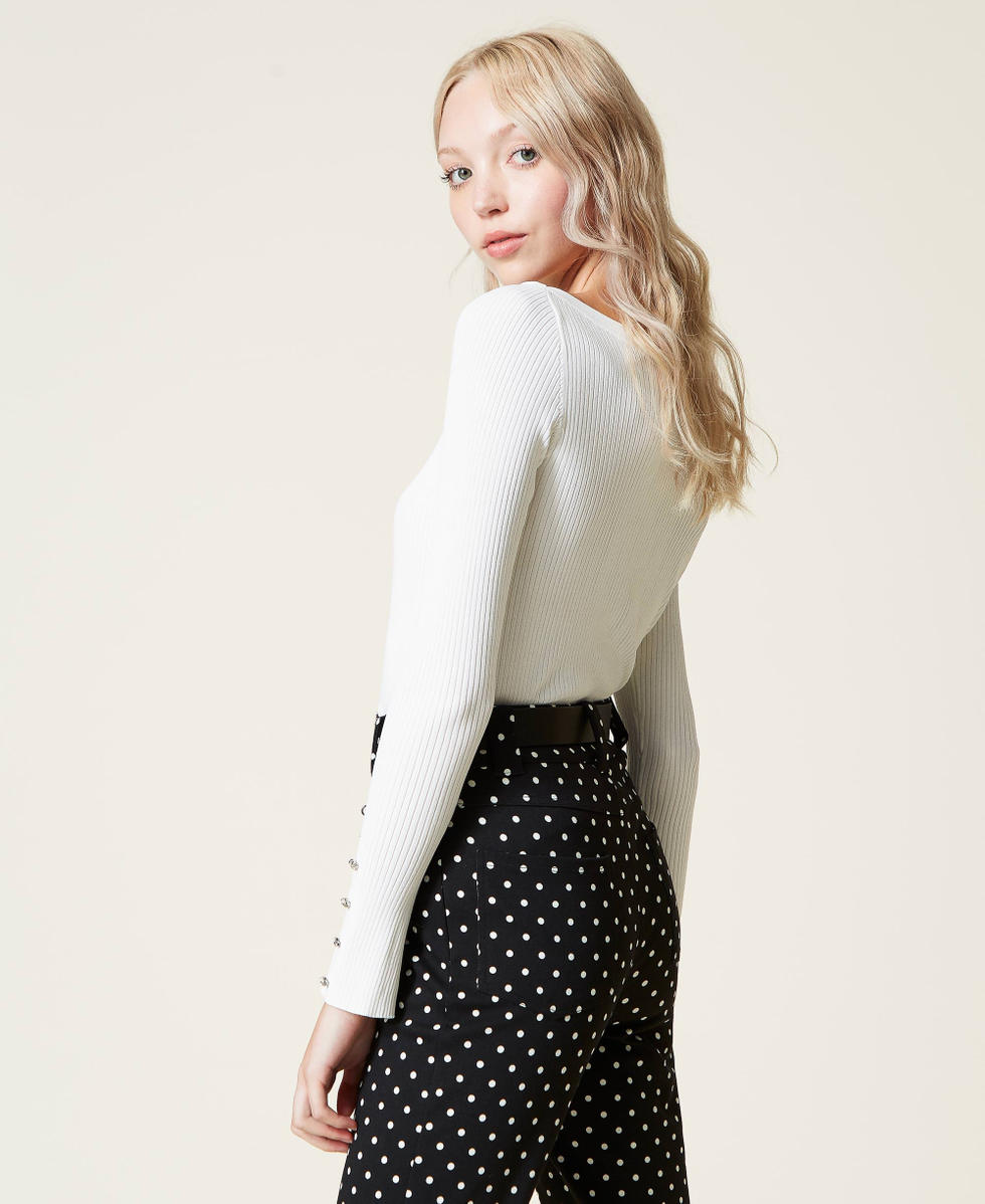 Ribbed jumper with rhinestones