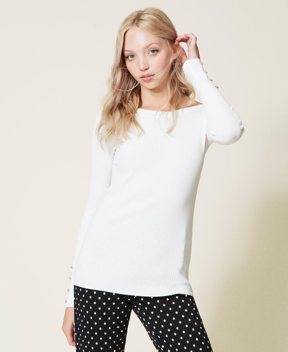 Ribbed jumper with rhinestones