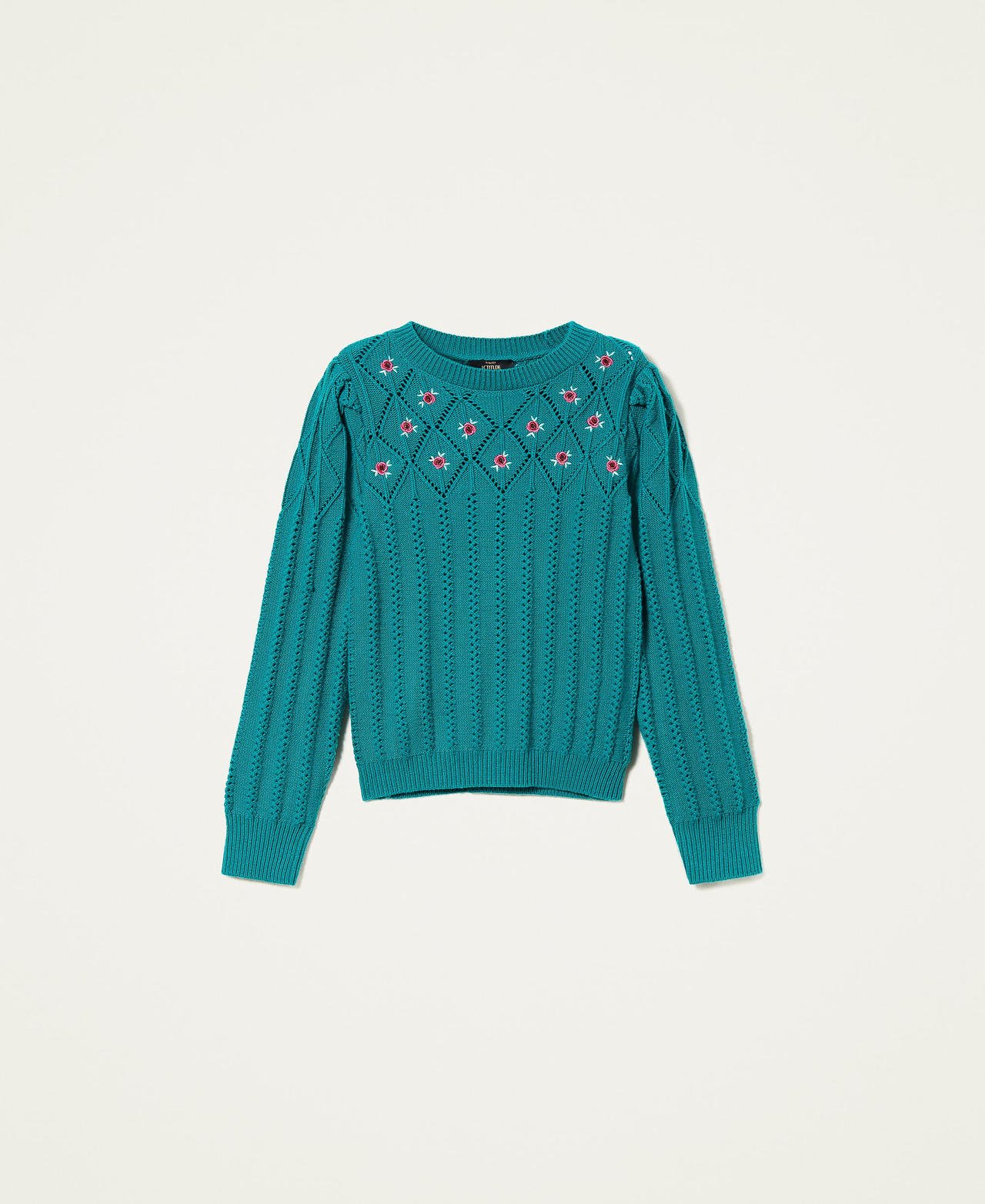 Wool blend jumper with floral embroidery "Grass" Blue Woman 222AP3092-0S