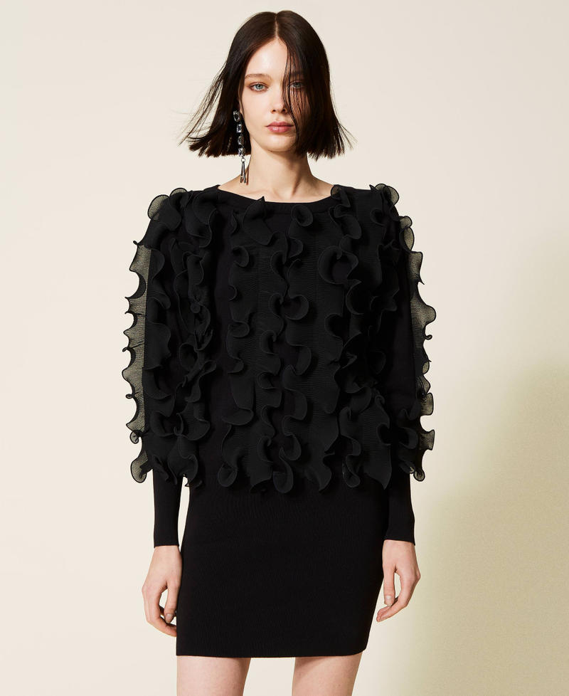 Knit dress with pleated ruffles Black Woman 222AP3230-02