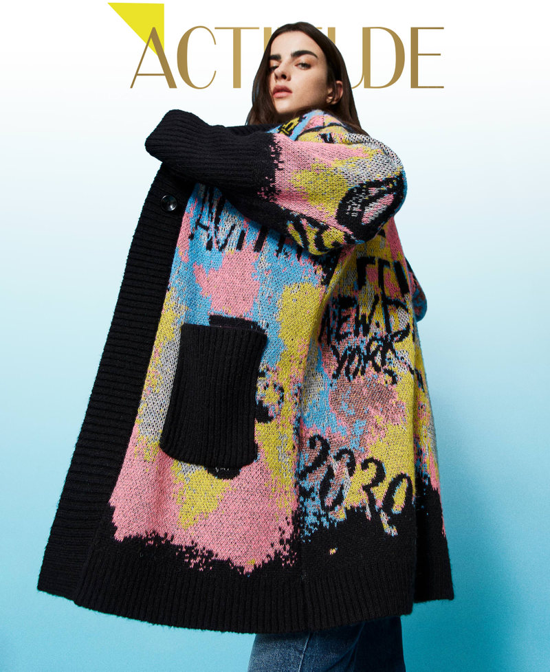 Jacquard wool blend cardigan Black Multicolour Woman 222AP3250-01