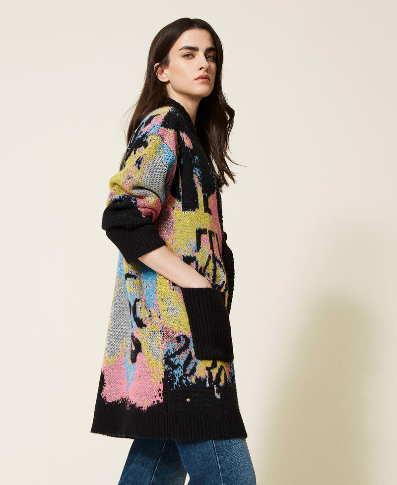 Jacquard wool blend cardigan Black Multicolour Woman 222AP3250-03