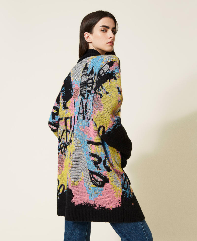 Cardigan en laine mélangée jacquard Multicolore Noir Femme 222AP3250-04