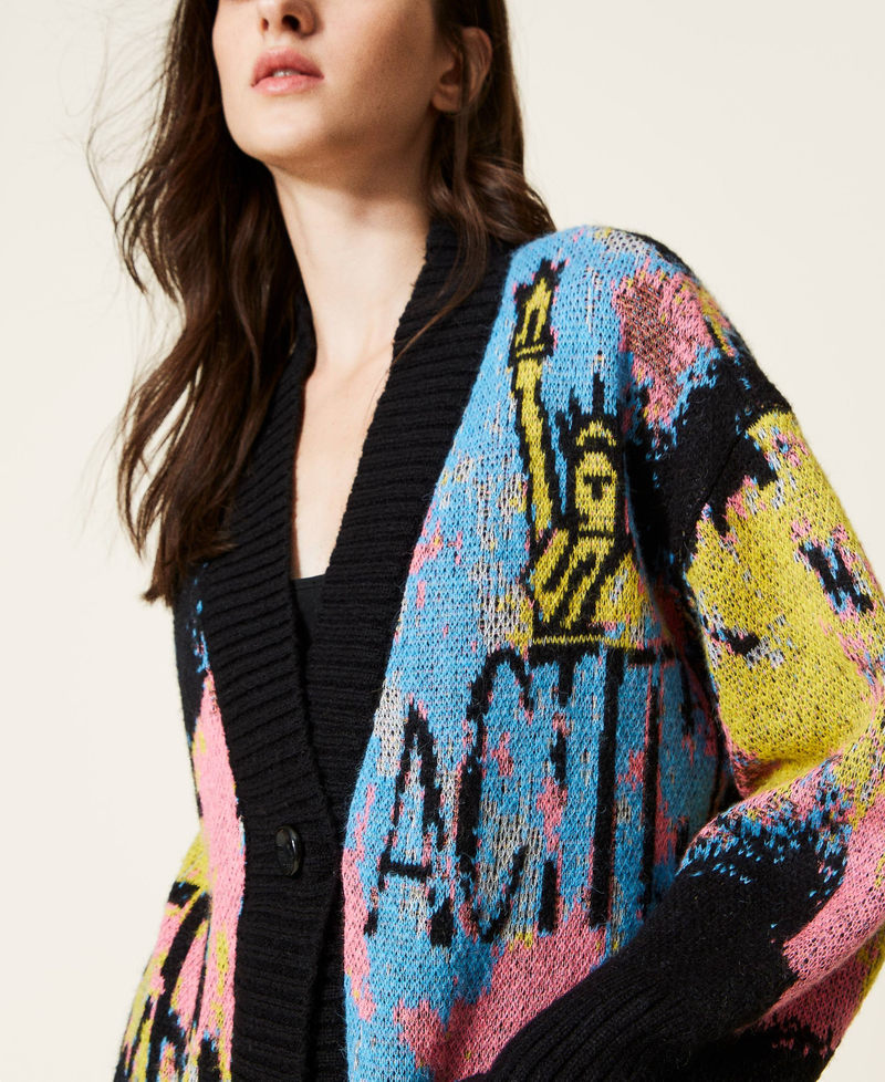 Jacquard wool blend cardigan