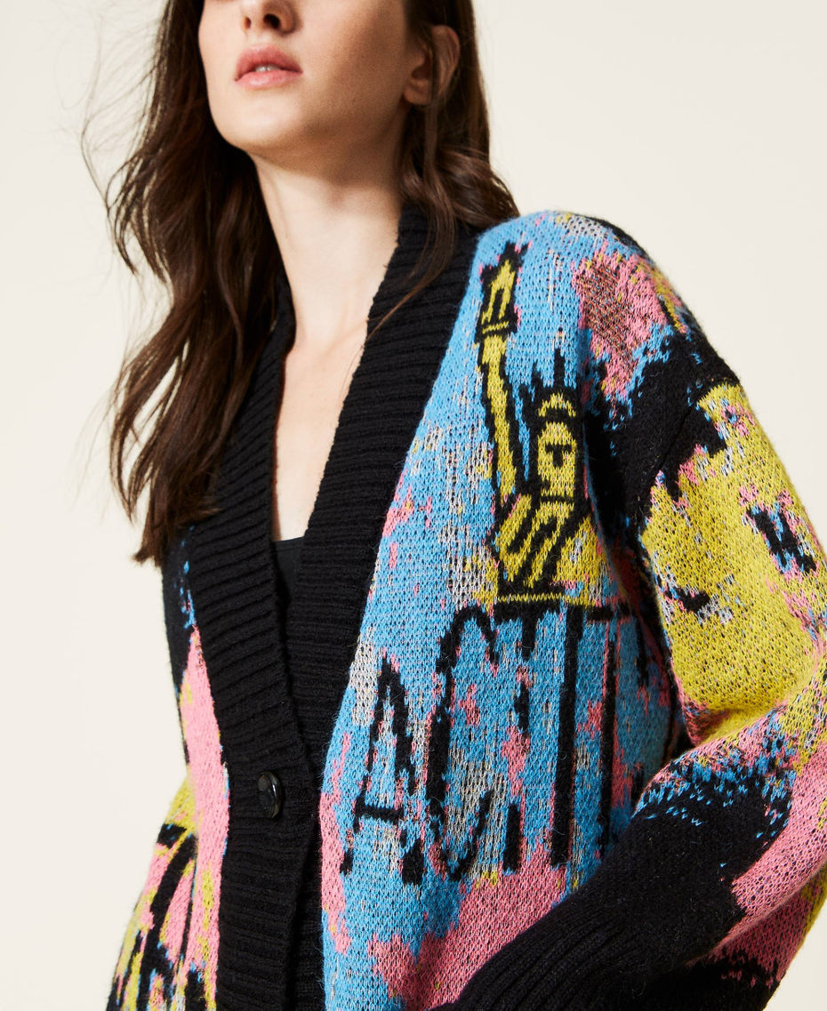 Jacquard wool blend cardigan