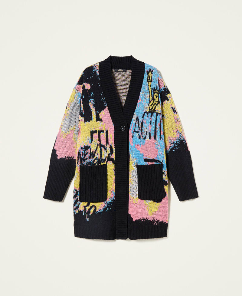 Cardigan en laine mélangée jacquard Multicolore Noir Femme 222AP3250-0S