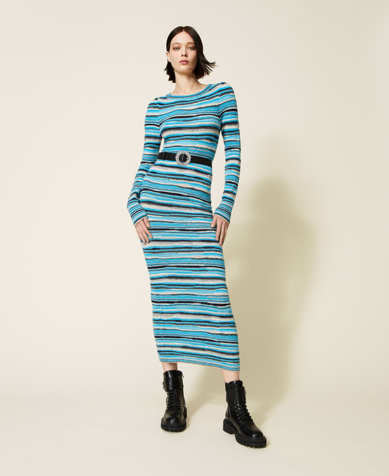 Robe Alfani Bleue à Volants Et Jupe Plissée - Taille L, Neuve Avec étiquettes (valeur 150€)