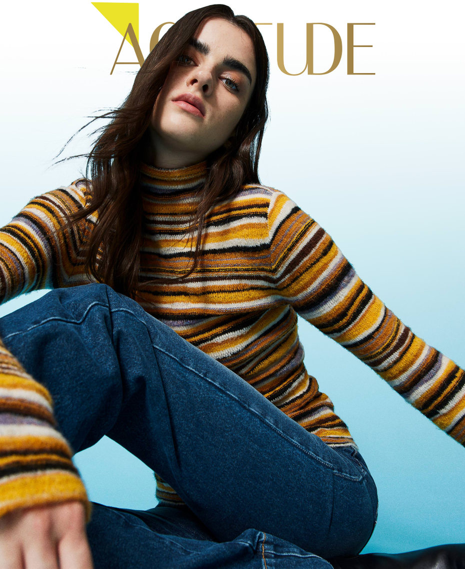 Pull col montant ajusté multicolore Multicolore Marron « Mustard » Femme 222AP3353_10243_01