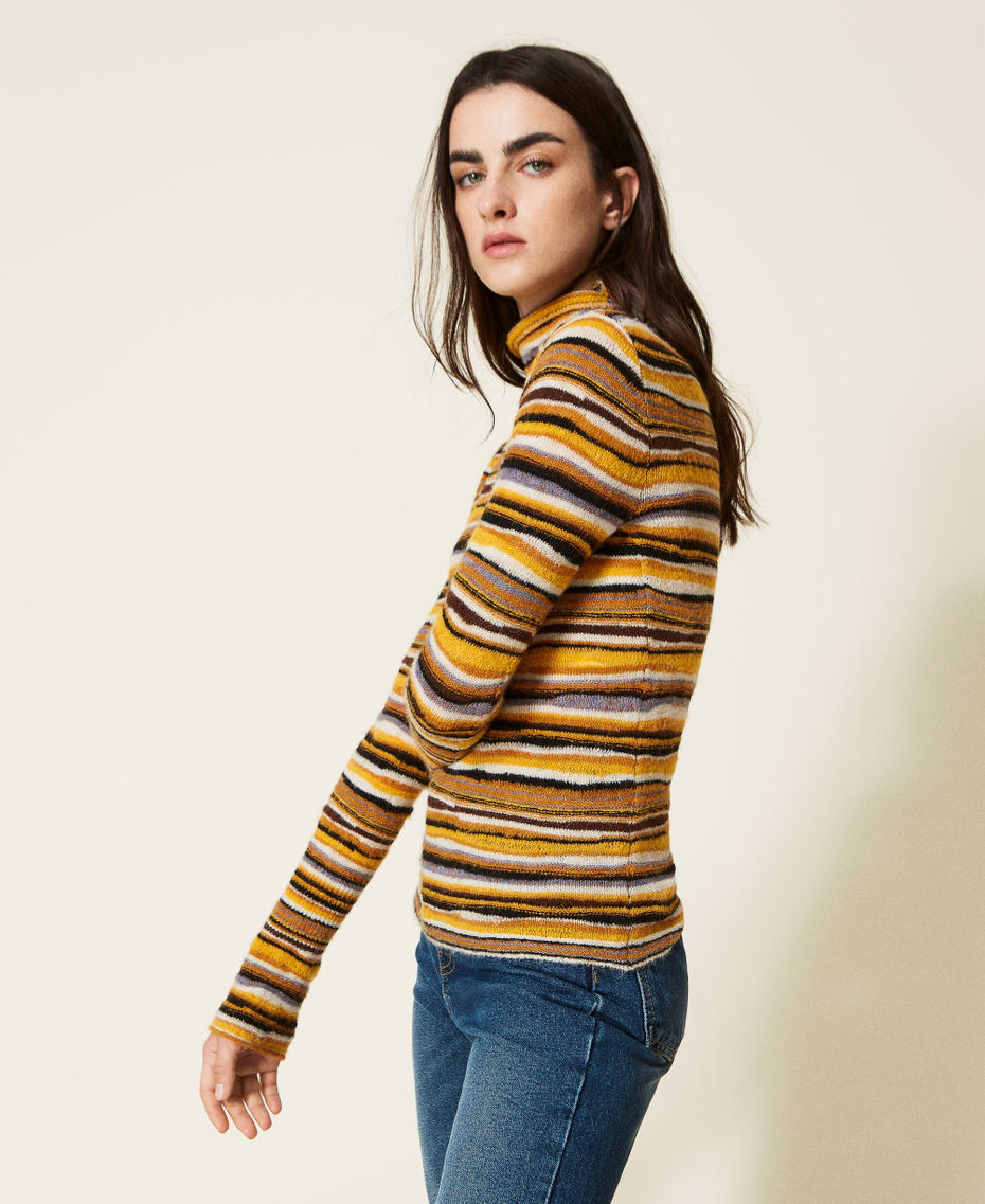 Pull col montant ajusté multicolore Multicolore Marron « Mustard » Femme 222AP3353_10243_03