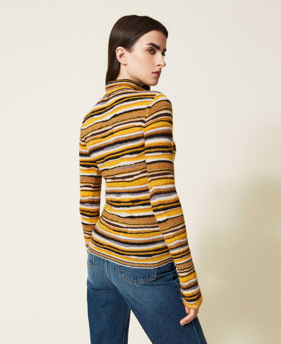 Pull col montant ajusté multicolore Multicolore Marron « Mustard » Femme 222AP3353_10243_04