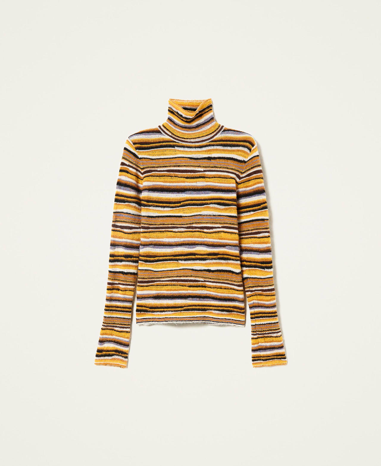 Pull col montant ajusté multicolore Multicolore Marron « Mustard » Femme 222AP3353_10243_0S