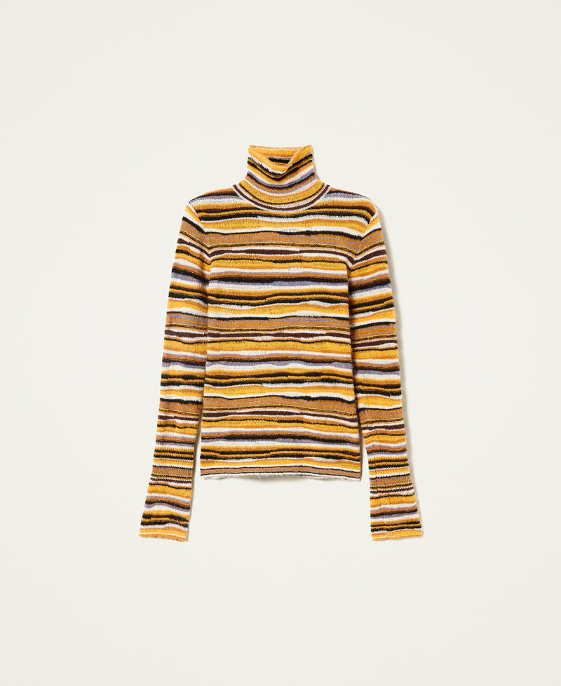 Pull col montant ajusté multicolore Multicolore Marron « Mustard » Femme 222AP3353_10243_0S
