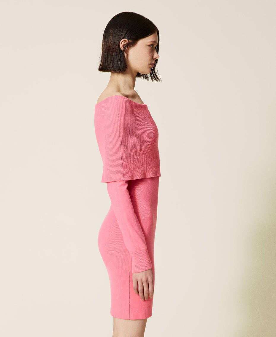 Fitted knit dress with maxi collar Fluorescent Pink Woman 222AP3380-03