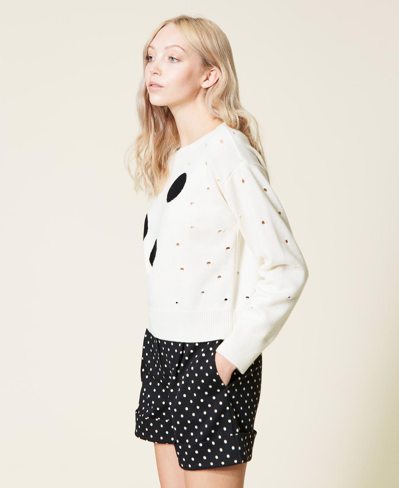 Openwork  polka dot jumper Two-tone Lily / Black Woman 222AP3400_04422_03