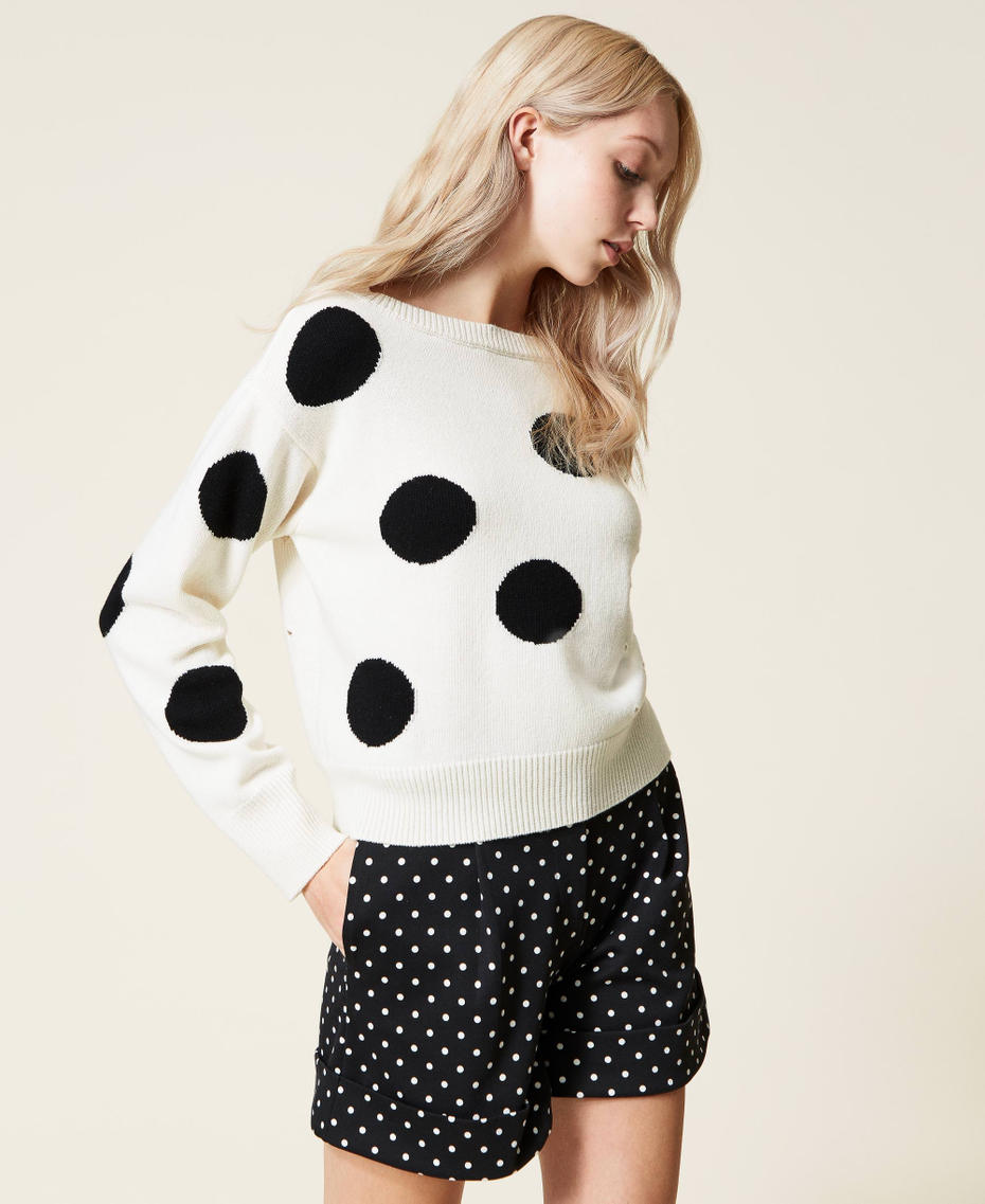 Openwork  polka dot jumper Two-tone Lily / Black Woman 222AP3400_04422_05