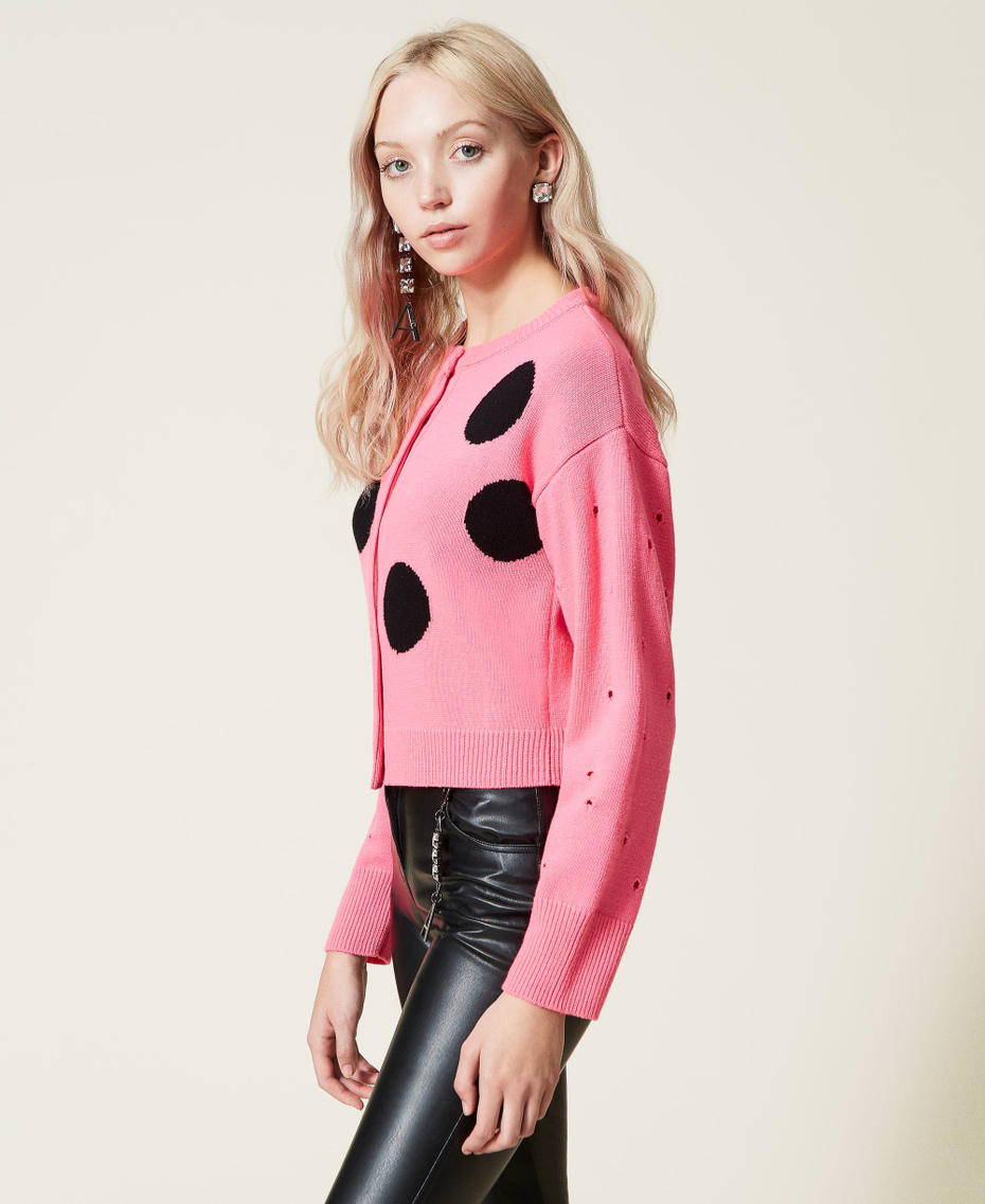 Openwork polka dot cardigan