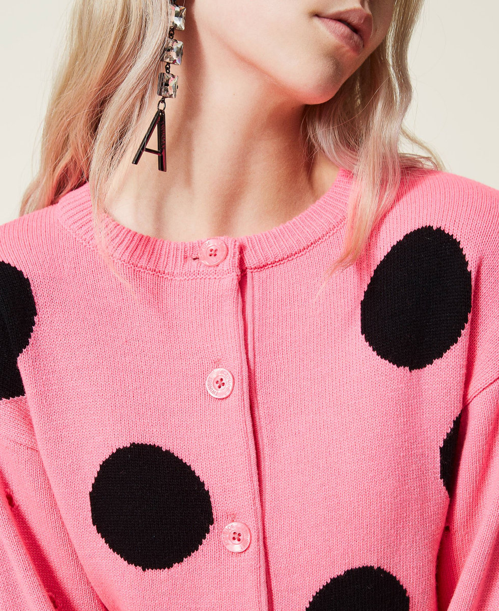 Openwork polka dot cardigan Woman, Pink | TWINSET Milano