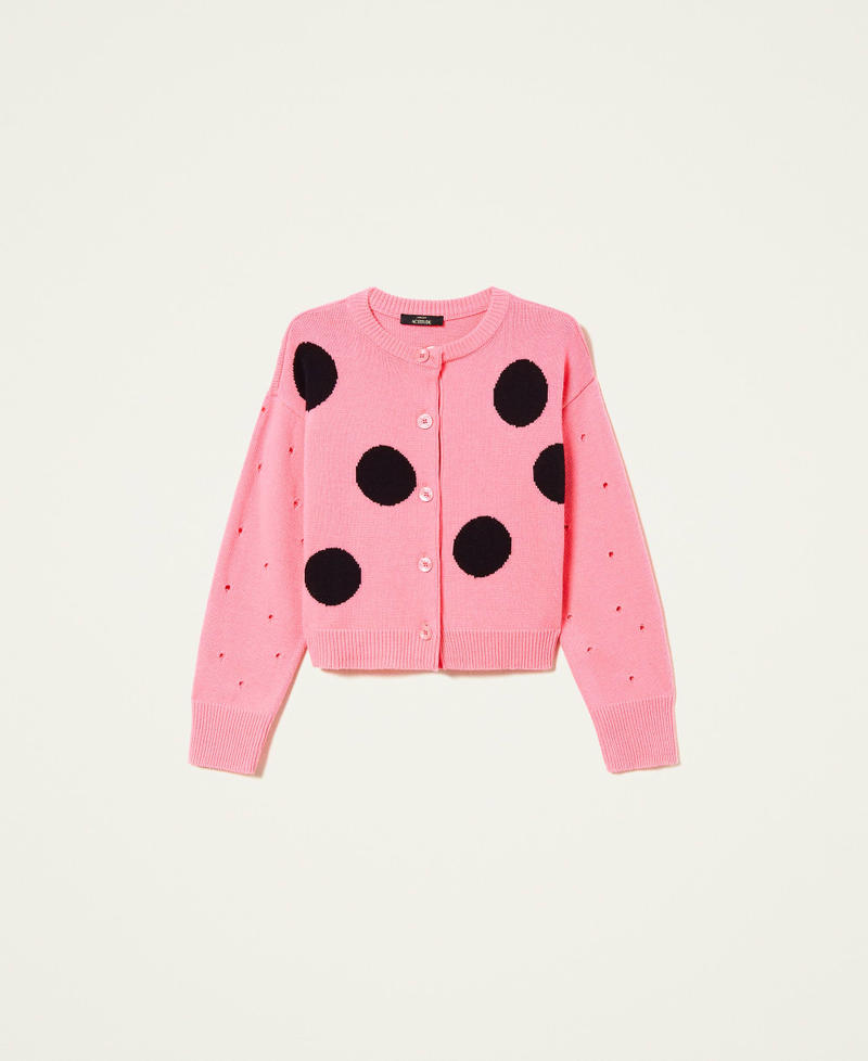 Openwork polka dot cardigan Two-tone Neon Pink / Black Woman 222AP3401-0S
