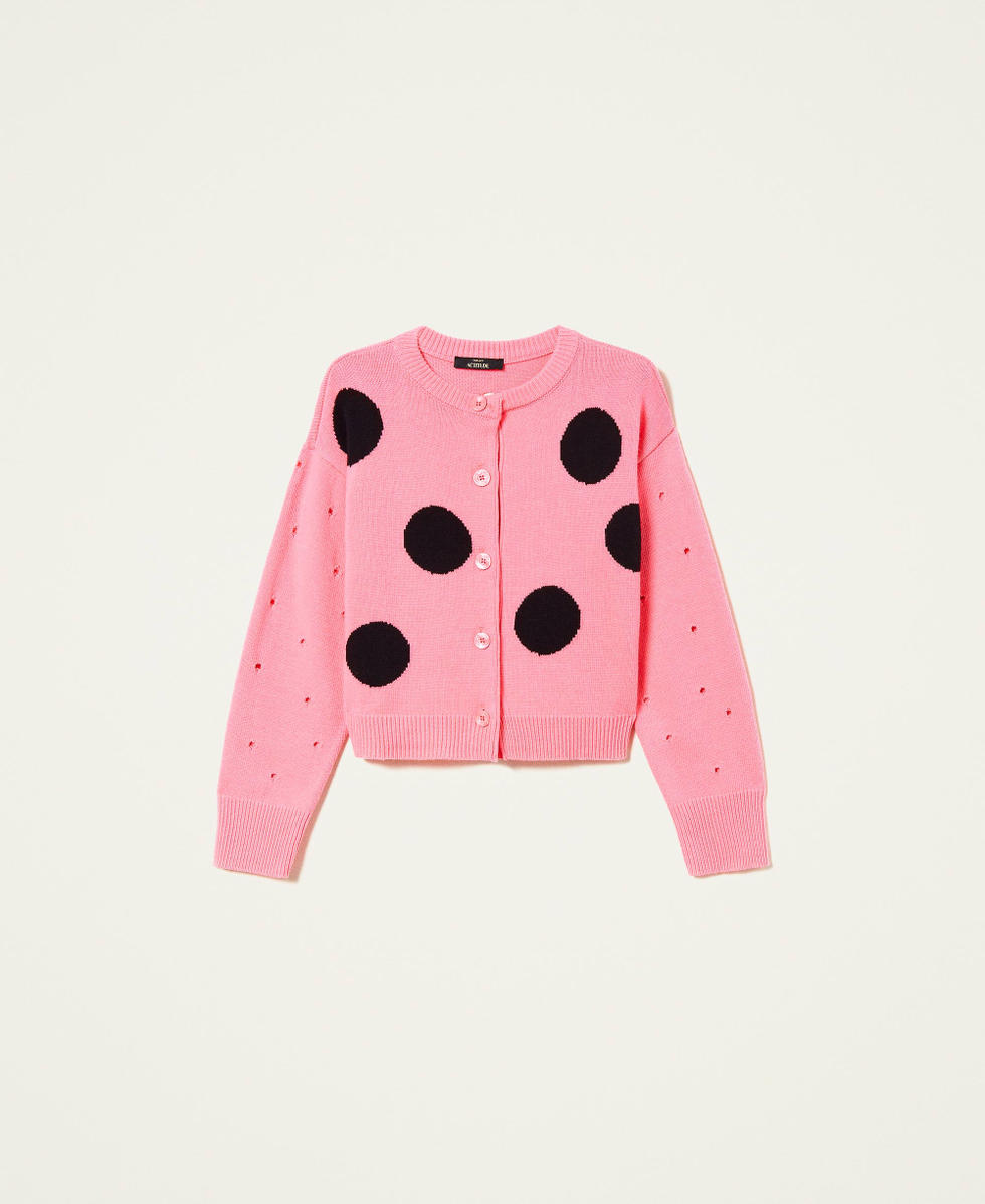 Openwork polka dot cardigan Woman, Pink | TWINSET Milano