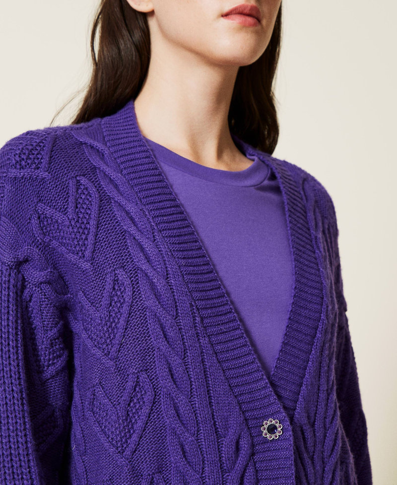 Long cardigan with cable knit and hearts