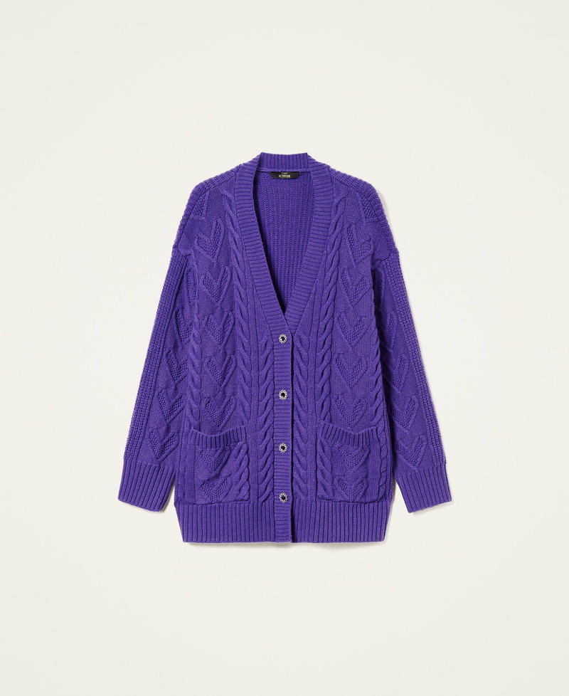 Cardigan lungo con trecce e cuori