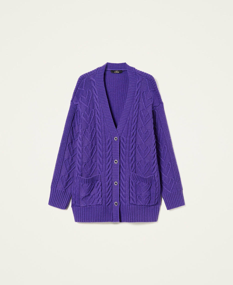 Cardigan lungo con trecce e cuori