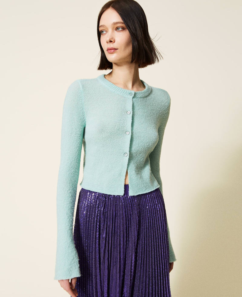 Bouclé wool blend cardigan "Lichen” Green Woman 222AP3471-02