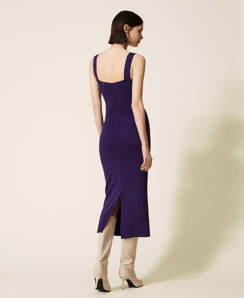 TrendyFashion Abito Longuette Lagenlook: Maniche Lunghe, 2 Tasche Laterali, Girocollo, Viola (Taglia 40-42 / UK 8-26)