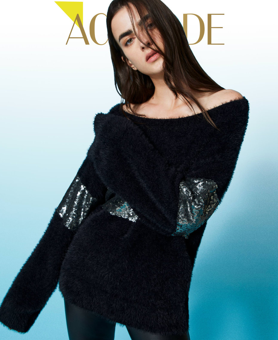 Maxi jumper with tulle and sequins Black Woman 222AP3541_00006_01